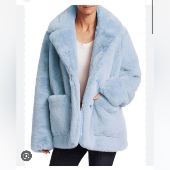 Cinq a sept zoya blue faux fur coat